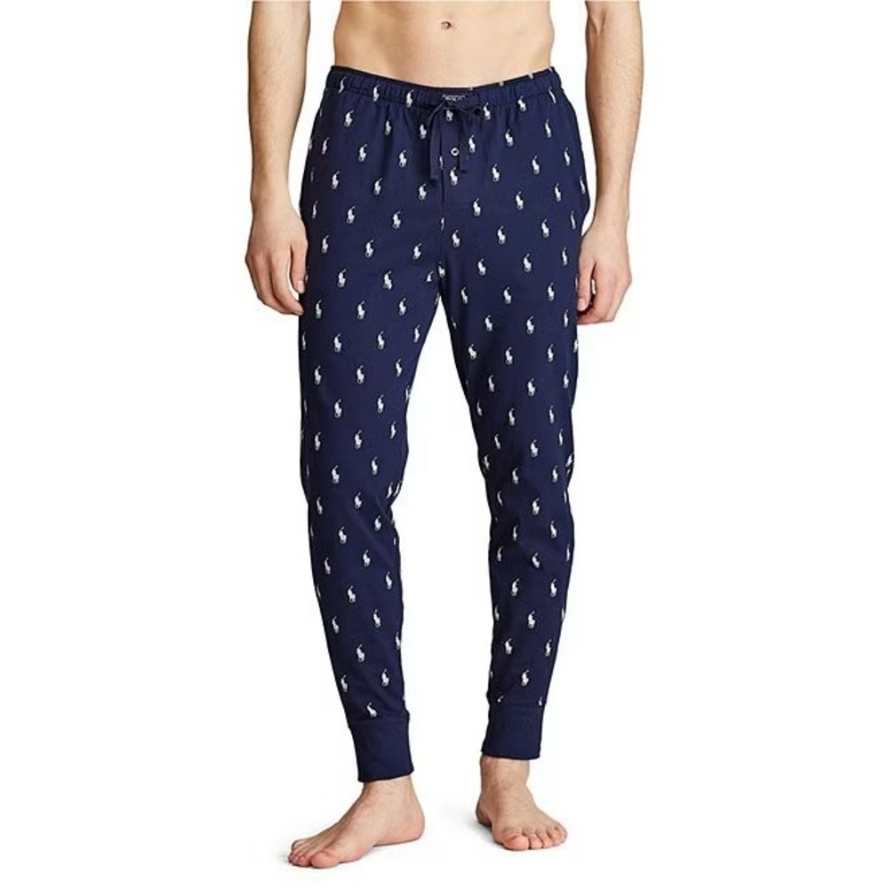 Polo Ralph Lauren Pony Print Cotton Pajama‎ Jogger Pants Men's Navy White Large